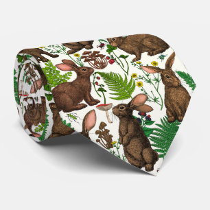 Rabbits and woodland flora Neck Tie