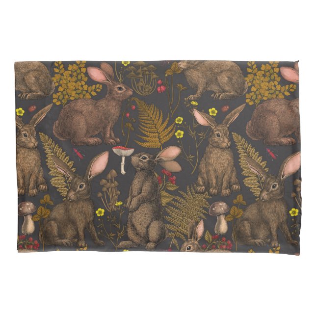 Rabbits and woodland flora Pillow Case (Front-Left)