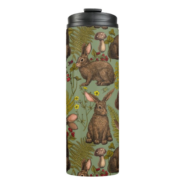 Rabbits and woodland flora Thermal Tumbler (Front)