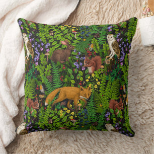 Rabbits and woodland flora Throw Pillow