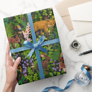 Rabbits and woodland flora Wrapping Paper