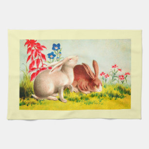 Rabbits art tea towel