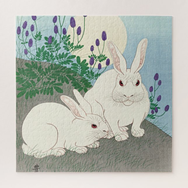 Rabbits at Full Moon by Ohara Koson, Jigsaw Puzzle (Vertical)