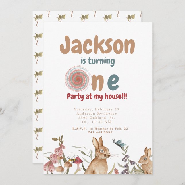 Rabbits Baby 1st Birthday Party II Invitation (Front/Back)
