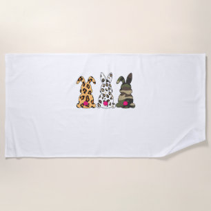 Rabbits Bunnies Leopard Camouflage Happy Easter Da Beach Towel