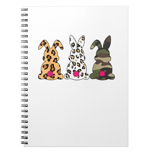 Rabbits Bunnies Leopard Camouflage Happy Easter Da Notebook (Front)