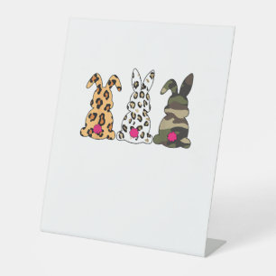 Rabbits Bunnies Leopard Camouflage Happy Easter Da Pedestal Sign