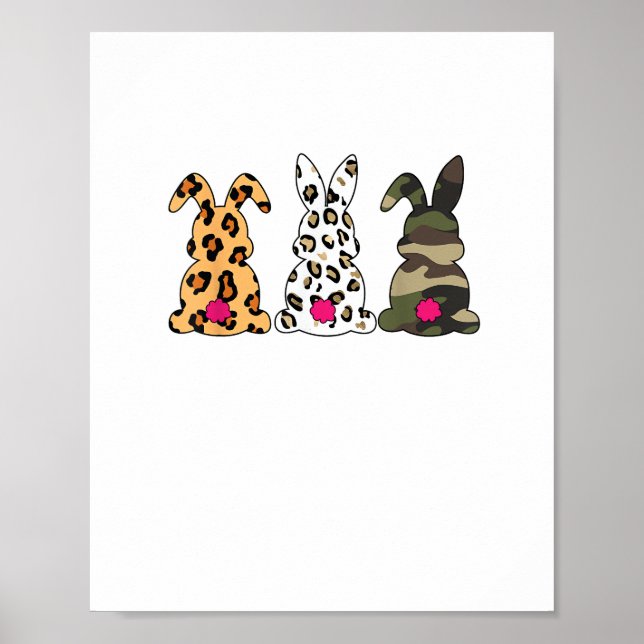 Rabbits Bunnies Leopard Camouflage Happy Easter Da Poster (Front)