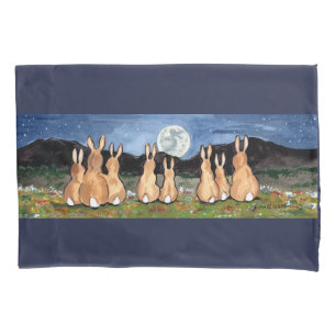 Rabbits Bunny Watch Moon Night Sky Nature Meadow Pillowcase