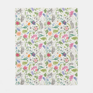 Rabbits, Butterflies and Flowers Fleece Blanket