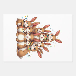 Rabbits Christmas Tree Merry Christmas Xmas Wrapping Paper Sheet