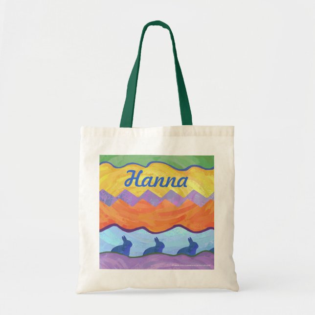 Rabbits Colourful Pattern Personalised Tote Bag (Front)