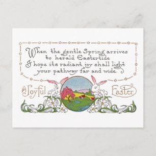 Rabbits, Colourful Spring Scene and Easter Couplet Holiday Postcard
