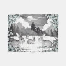 Rabbits in Forest Clearing Fleece Blanket
