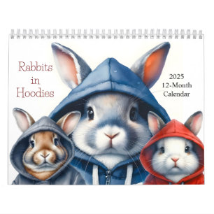 Rabbits in Hoodies 2025 Calendar 12 Months