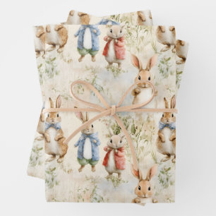 Rabbits in jackets wrapping paper sheet