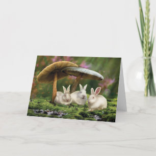 Rabbits in Wonderland (Rabbits & mushrooms card) Card