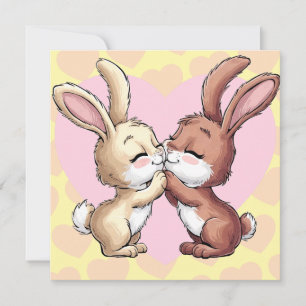 Rabbits Kissing Valentine's Day Hearts Love Card