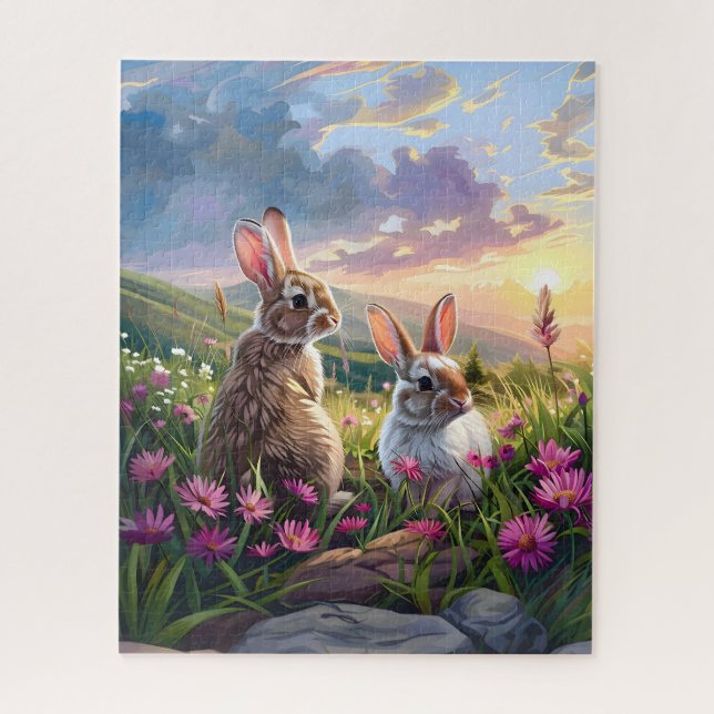 Rabbits On A Peaceful Evening Jigsaw Puzzle (Vertical)
