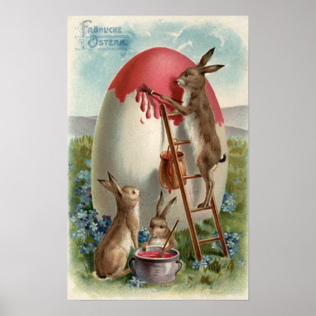 Rabbits Painting an Egg Poster (Front)