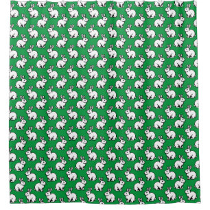 Rabbits Pattern - Black and White and Kelly Green Shower Curtain