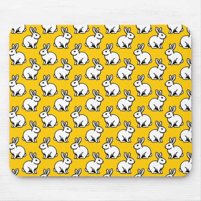 Rabbits Pattern - Black and White with Amber Mouse Pad (Front)