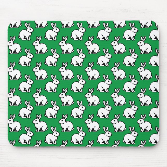 Rabbits Pattern - Black and White with Kelly Green Mouse Pad (Front)