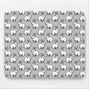 Rabbits Pattern - Black and White with Light Grey Mouse Pad