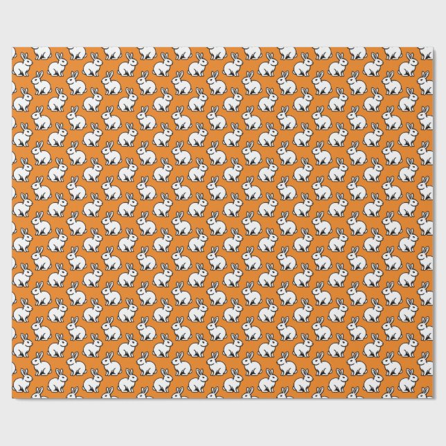 Rabbits Pattern - Black and White with Orange Wrapping Paper (Flat)