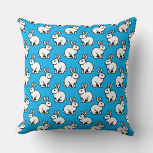 Rabbits Pattern - Black and White with Sky Blue Cushion