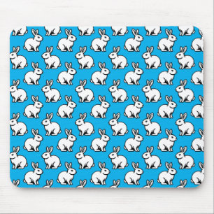 Rabbits Pattern - Black and White with Sky Blue Mouse Pad