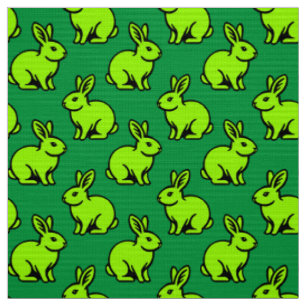 Rabbits Pattern - Black, Chartreus and Kelly Green Fabric
