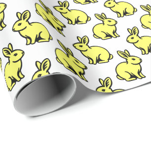 Rabbits Pattern - Lt Yellow, Black and White Wrapping Paper
