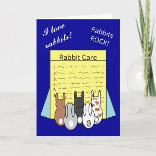 Rabbits Reading About Rabbit Care: Dark Blue Blank Card