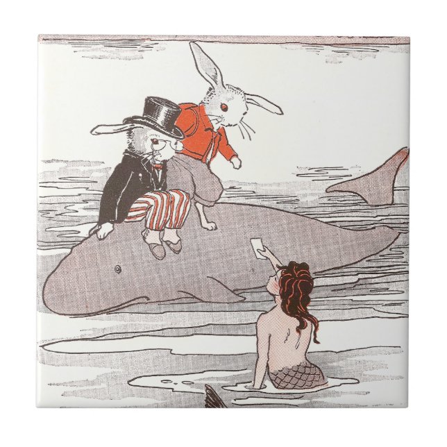 Rabbits Riding Whale Meet Mermaid Tile (Front)