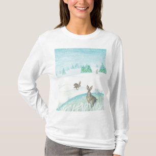 Rabbits Sitting & Jumping On Snow T-Shirt