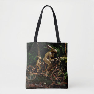 Rabbits Tandem Bicycle Race Tote Bag