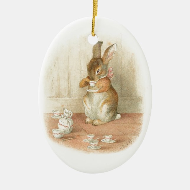 Rabbit's Tea Party Ceramic Tree Decoration (Front)