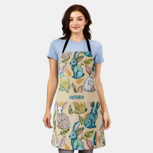 Rabbits Watercolor Custom Pattern Apron