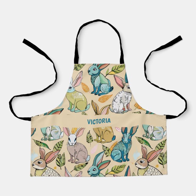 Rabbits Watercolor Custom Pattern Apron (Front)