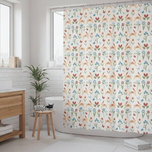 Rabbits Wildflowers Folk Art Shower Curtain