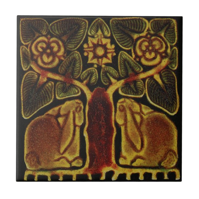 Rabbits William De Morgan Ceramic Tile (Front)