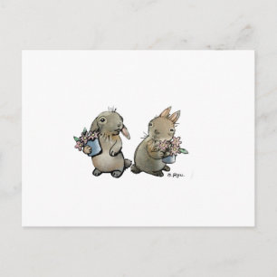 Rabbits with Flowers Postcard