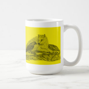 Rabe mit Wolf schwarz gelb Design Coffee Mug