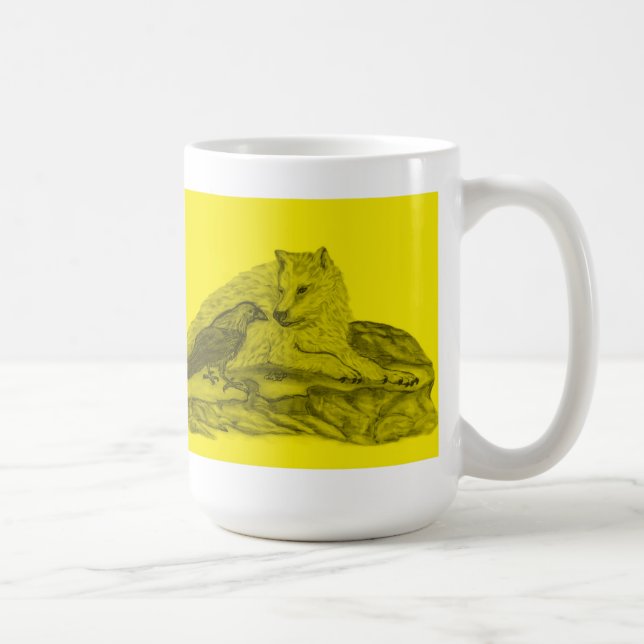 Rabe mit Wolf schwarz gelb Design Coffee Mug (Right)