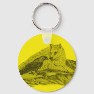 Rabe mit Wolf schwarz gelb Design Key Ring