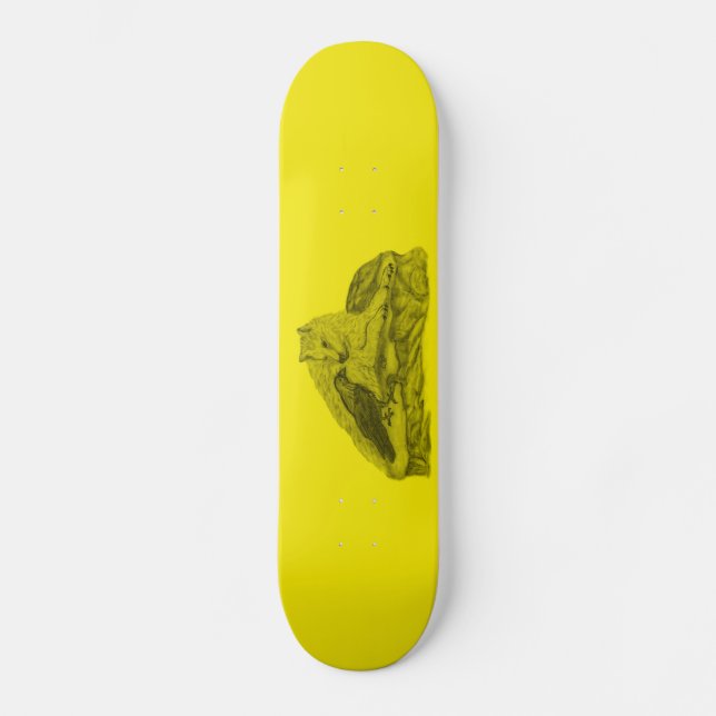 Rabe mit Wolf schwarz gelb Design Skateboard (Front)
