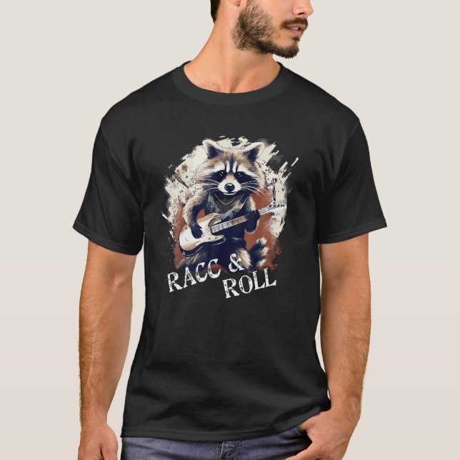 Racc and Roll Funny Racoon Guitar Player Musician T-Shirt (Front)