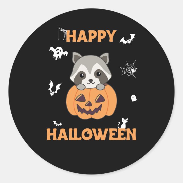 Raccin In Pumpkin Sweet Racoon Happy Halloween Classic Round Sticker (Front)
