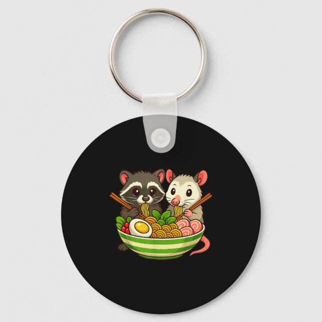Raccoon And Ossum Eating Ramen Noodles  Key Ring (Front)